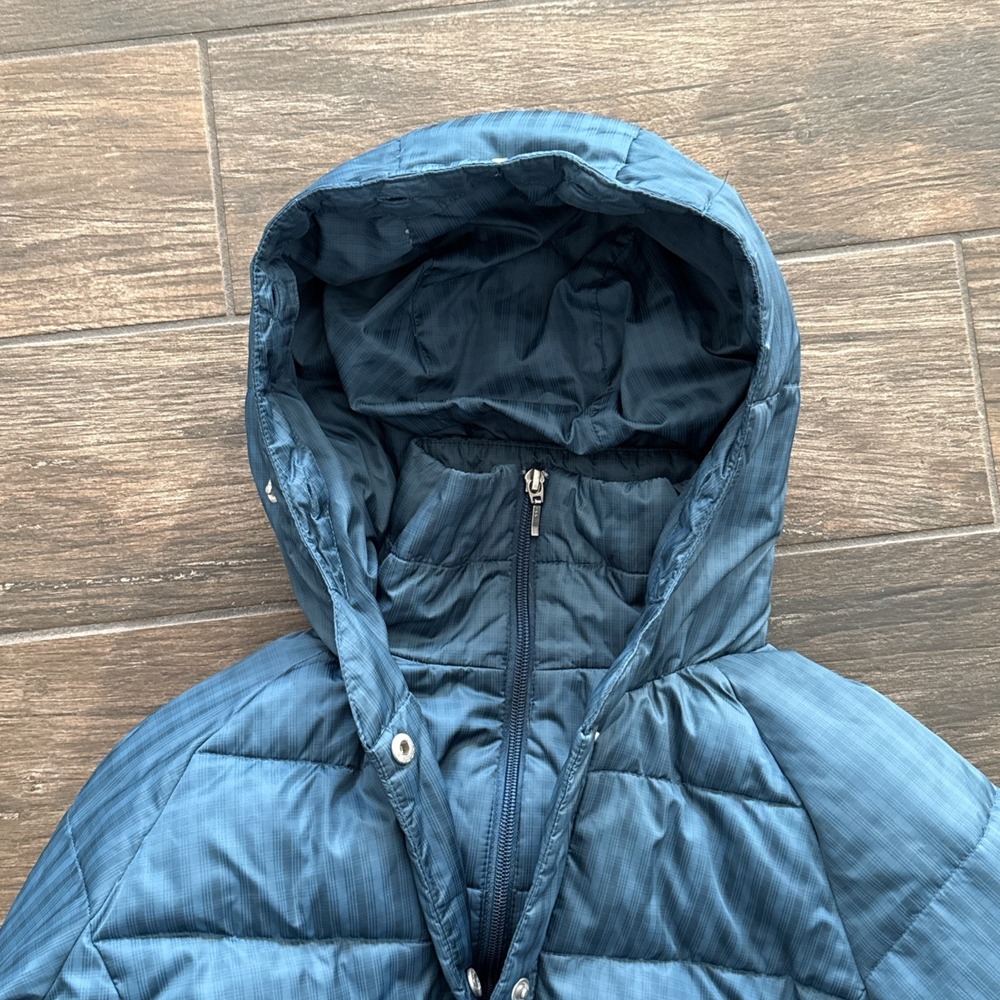 Columbia Down Puffer Jacket Women Medium Omni Shield Blue Hooded Faux Fur Trim - Picture 11 of 15